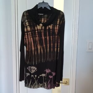 Stylish Handprinted Black and Brown Floral Long Sleeve Top